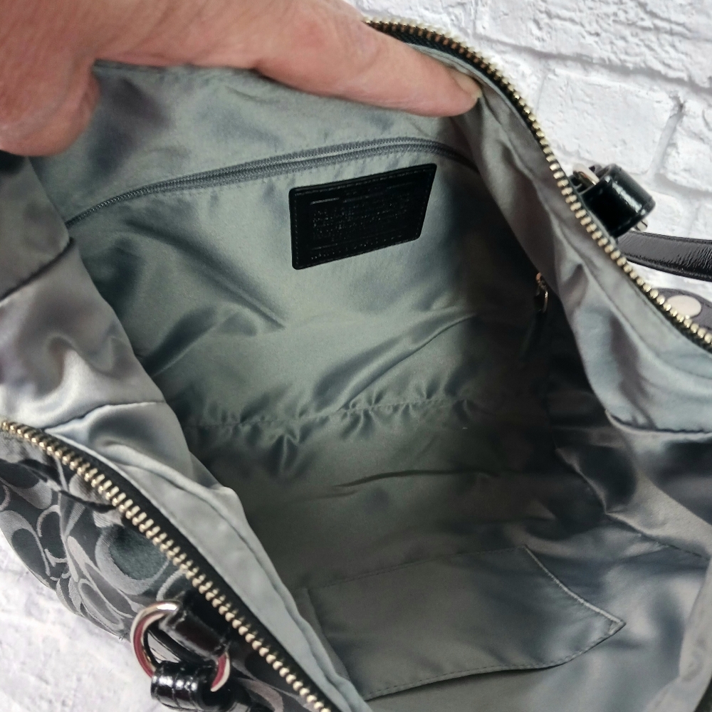 Coach black and gray signature canvas and leather satchel bag - Picture 8 of 11